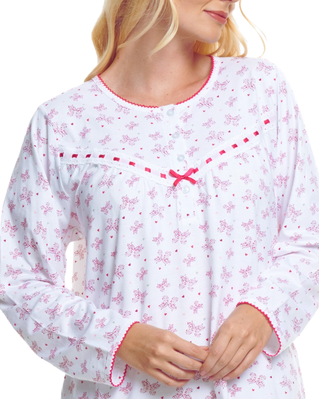 Butterfly Print 100% Cotton Long Sleeve Nightdress