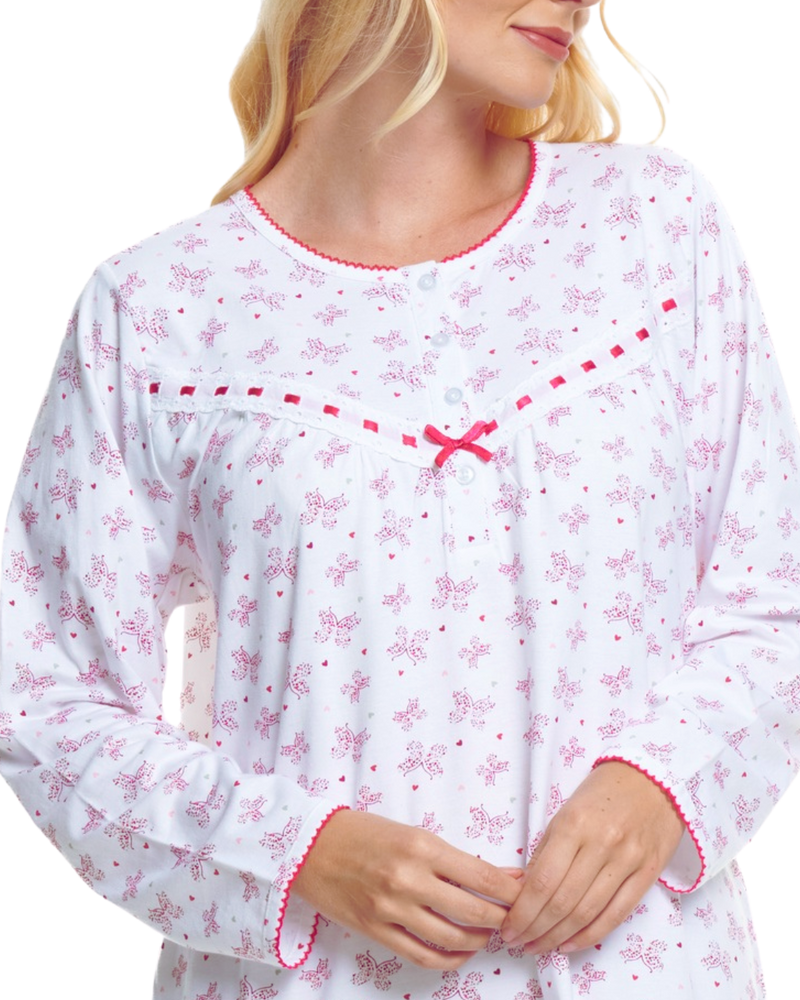 Butterfly Print 100% Cotton Long Sleeve Nightdress