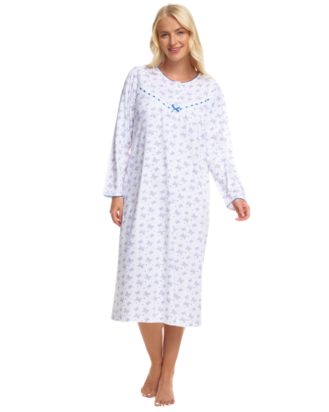 Butterfly Print 100% Cotton Long Sleeve Nightdress