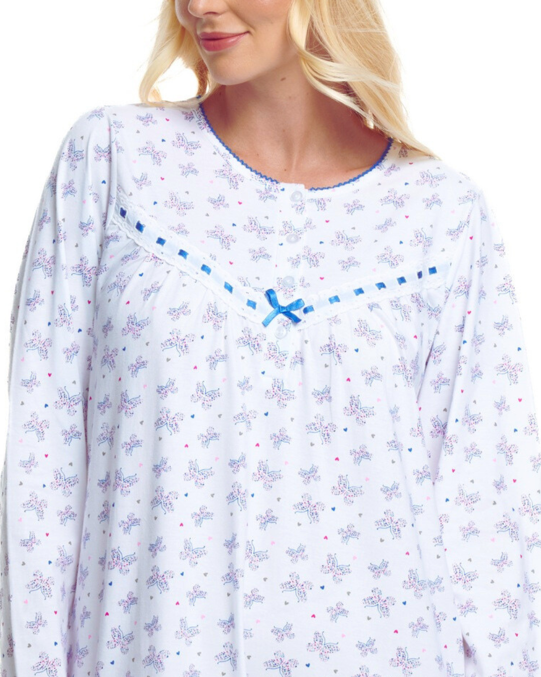 Butterfly Print 100% Cotton Long Sleeve Nightdress