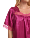 Short Sleeved Lace Trim Satin Nightdress
