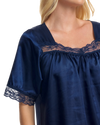Short Sleeved Lace Trim Satin Nightdress