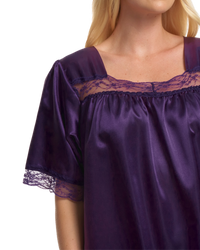 Short Sleeved Lace Trim Satin Nightdress