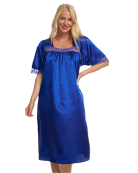 Short Sleeved Lace Trim Satin Nightdress