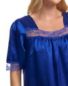 Short Sleeved Lace Trim Satin Nightdress