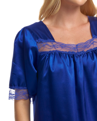 Short Sleeved Lace Trim Satin Nightdress
