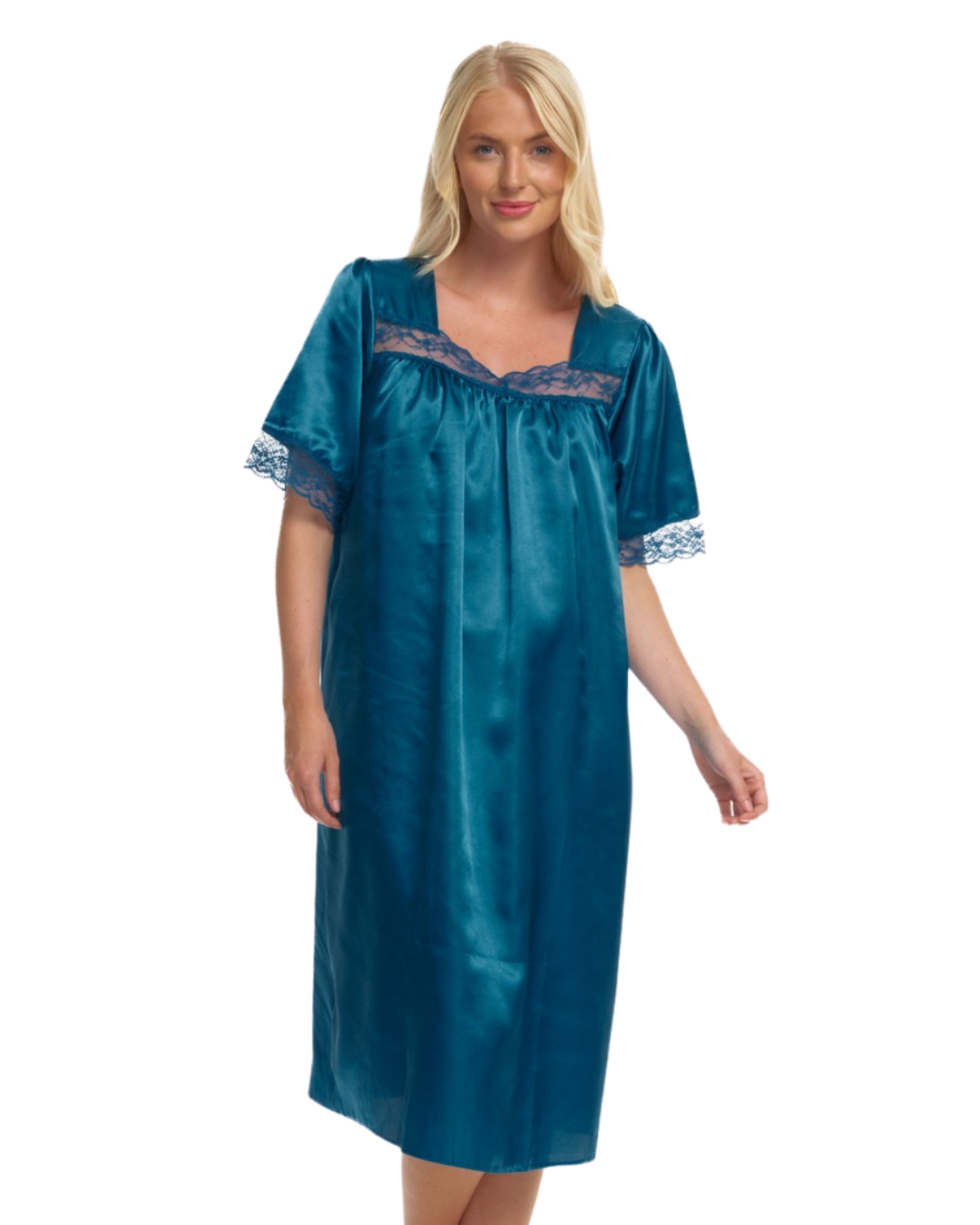 Short Sleeved Lace Trim Satin Nightdress Suzy Me Collection