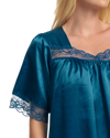 Short Sleeved Lace Trim Satin Nightdress