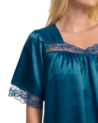 Short Sleeved Lace Trim Satin Nightdress
