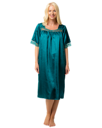 Short Sleeved Lace Trim Satin Nightdress