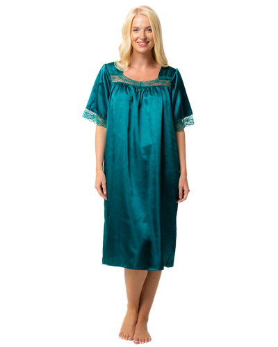 Short Sleeve Soft Lace Trim Satin Nightdress