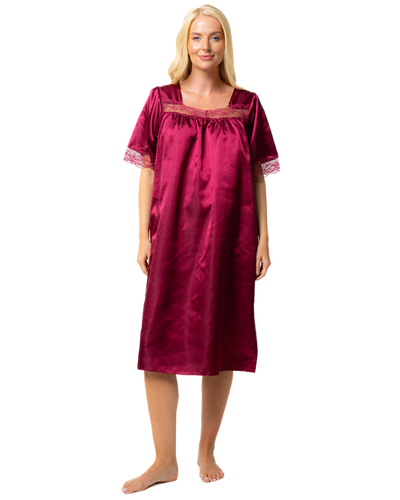 Short Sleeve Soft Lace Trim Satin Nightdress
