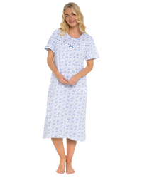 Butterfly Print 100% Cotton Jersey Short Sleeve Nightdress
