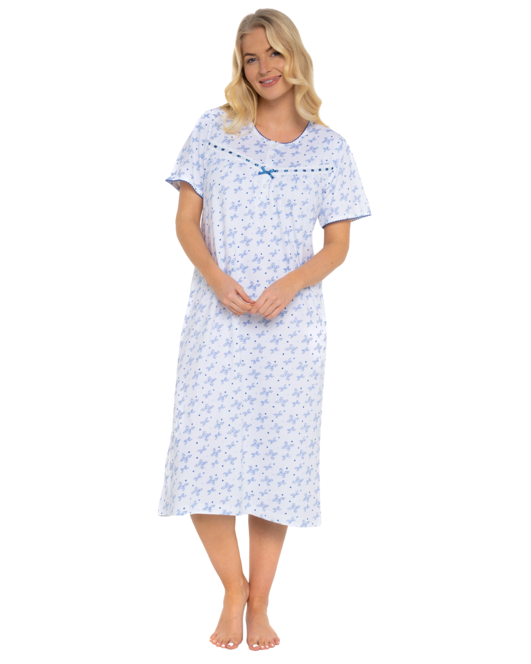 Butterfly Print 100% Cotton Jersey Short Sleeve Nightdress