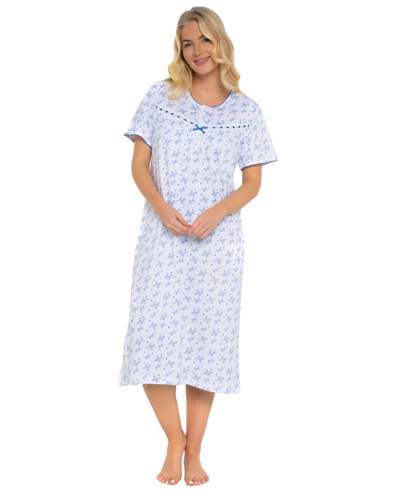 Butterfly Print 100% Cotton Jersey Short Sleeve Nightdress