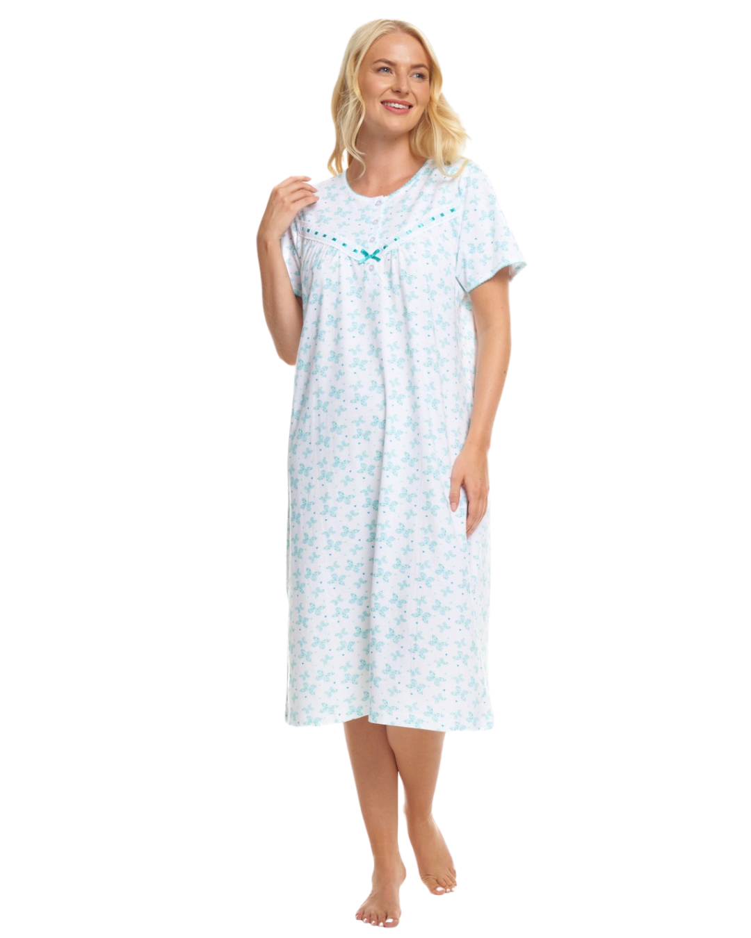 Butterfly Print 100% Cotton Jersey Short Sleeve Nightdress