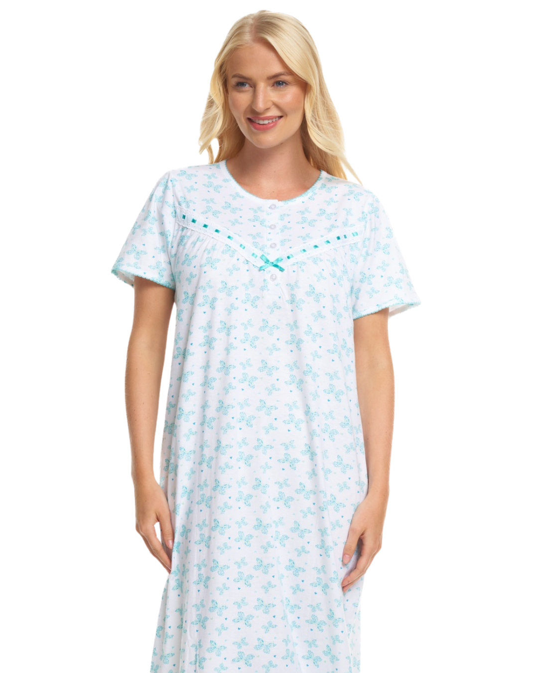 Butterfly Print 100% Cotton Jersey Short Sleeve Nightdress – Suzy