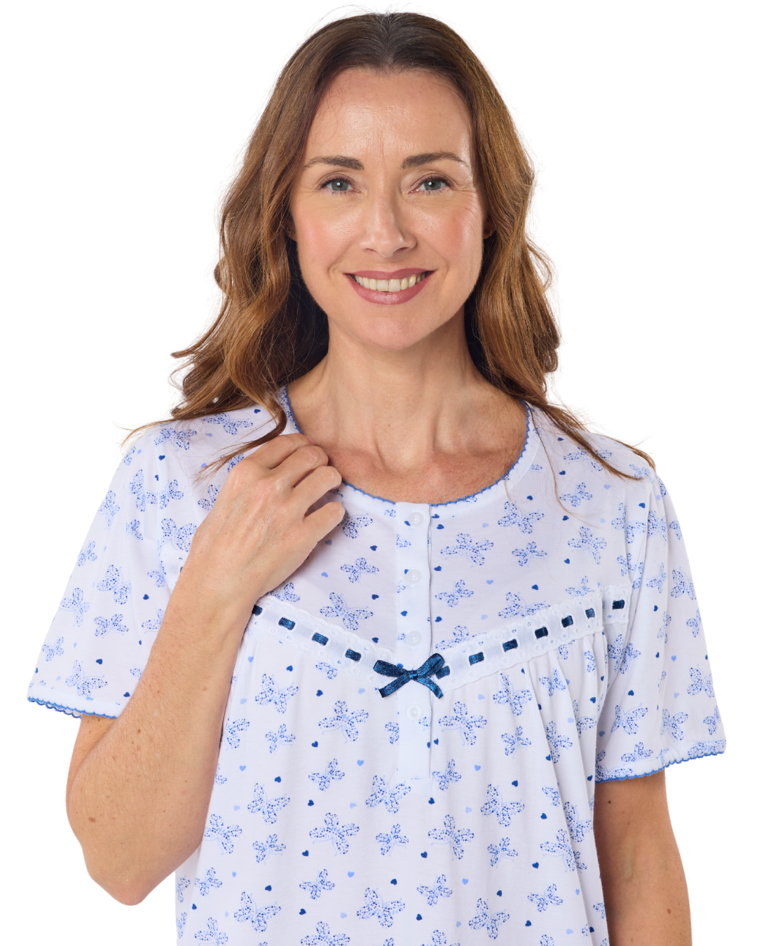 Butterfly Print 100% Cotton Jersey Short Sleeve Nightdress