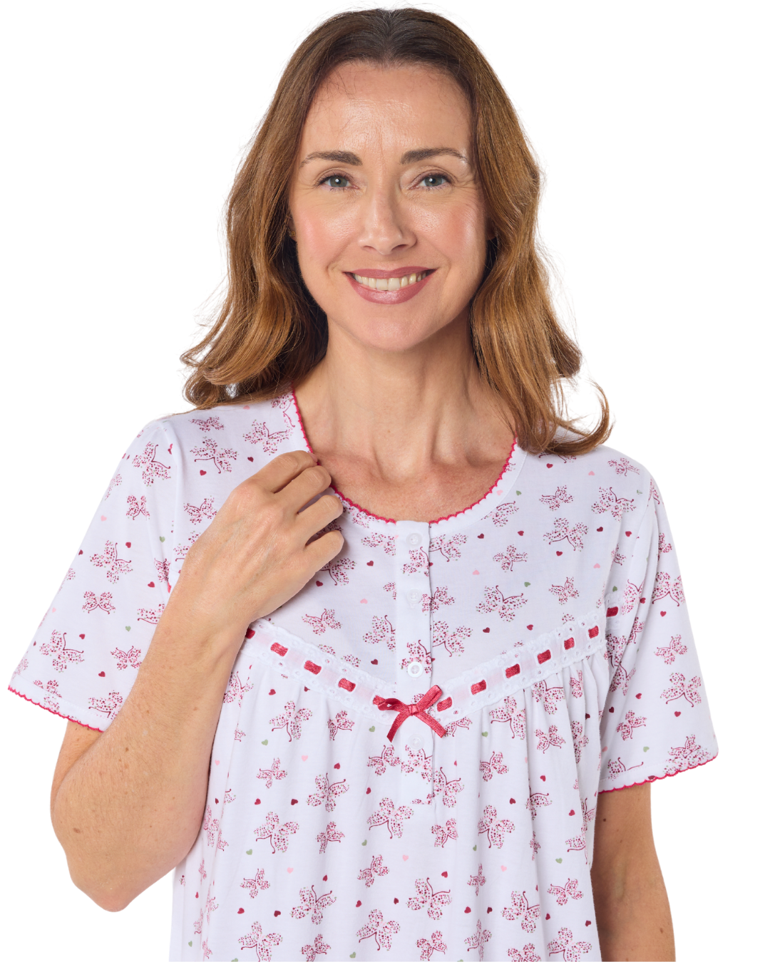 Butterfly Print 100% Cotton Jersey Short Sleeve Nightdress