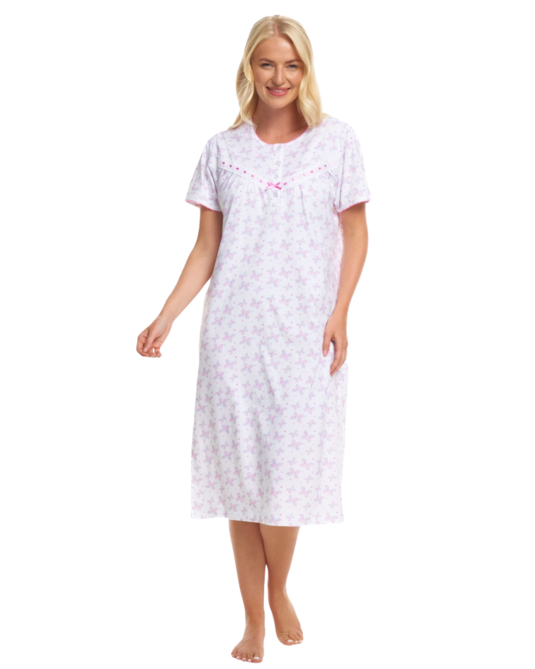 Butterfly Print 100% Cotton Jersey Short Sleeve Nightdress