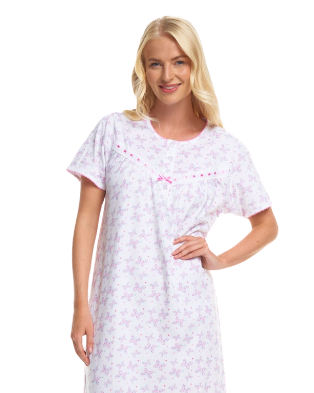 Butterfly Print 100% Cotton Jersey Short Sleeve Nightdress