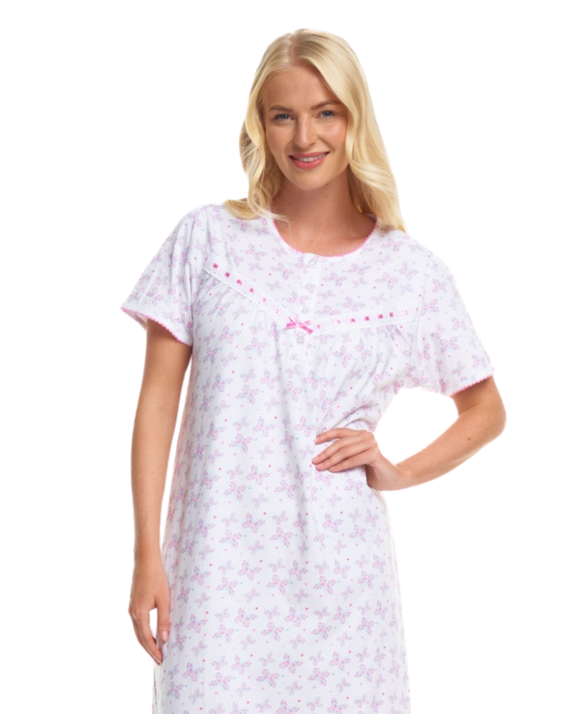Butterfly Print 100% Cotton Jersey Short Sleeve Nightdress
