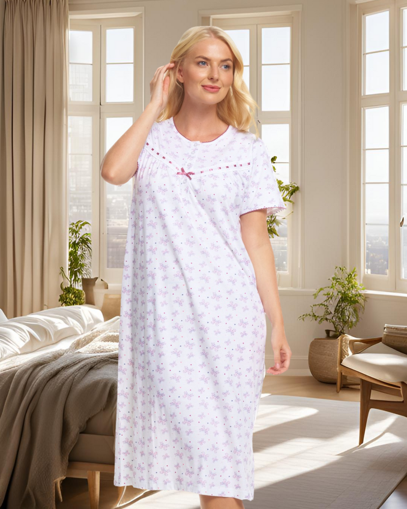 Butterfly Print 100% Cotton Jersey Short Sleeve Nightdress