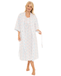 Women's Feather Print Lightweight Polycotton Wrap-over Dressing Gown