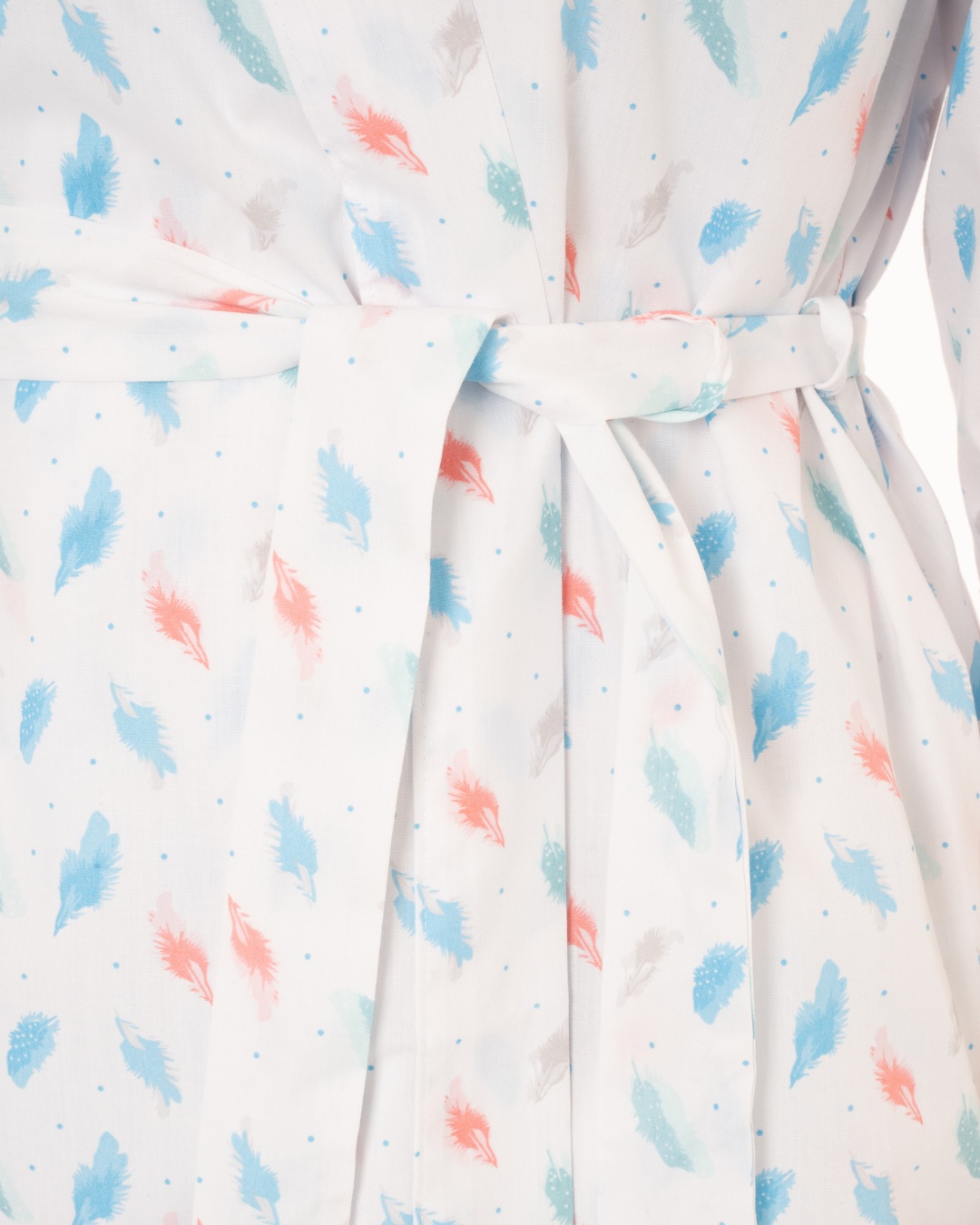 Women's Feather Print Lightweight Polycotton Wrap-over Dressing Gown