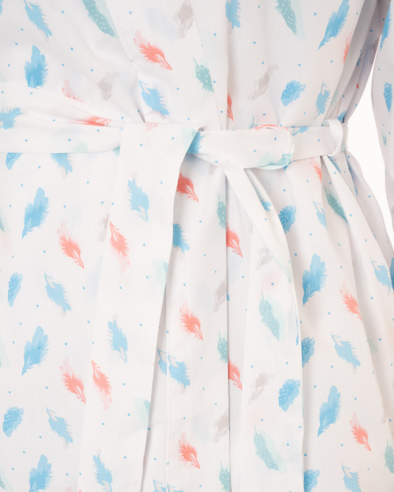 Women's Feather Print Lightweight Polycotton Wrap-over Dressing Gown