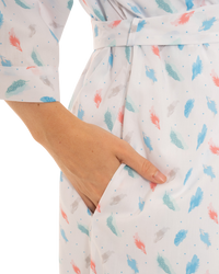 Women's Feather Print Lightweight Polycotton Wrap-over Dressing Gown