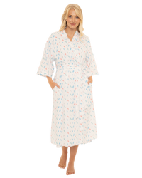 Women's Feather Print Lightweight Polycotton Wrap-over Dressing Gown