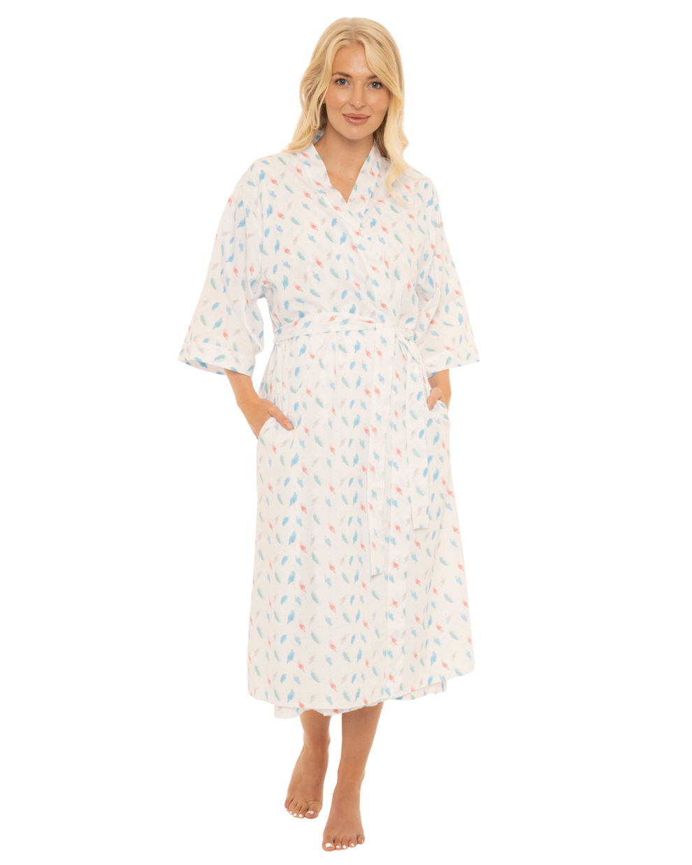 Feather Print Wrapover Dressing Gown Suzy & Me Collection