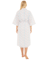 Women's Feather Print Lightweight Polycotton Wrap-over Dressing Gown
