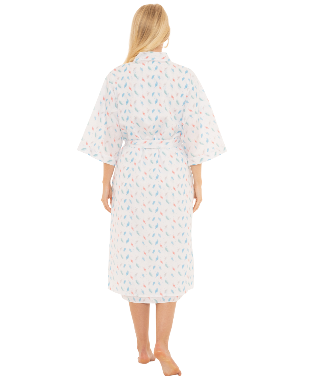 Women's Feather Print Lightweight Polycotton Wrap-over Dressing Gown