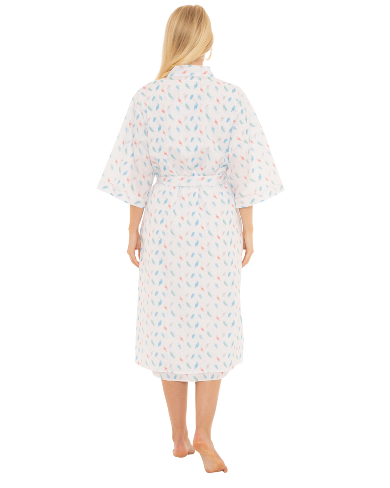 Women's Feather Print Lightweight Polycotton Wrap-over Dressing Gown