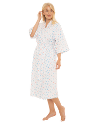 Women's Feather Print Lightweight Polycotton Wrap-over Dressing Gown