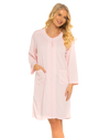 Women's Waffle Mid Weight Long Sleeve Mid Length Zip Dressing Gown with Front Pockets