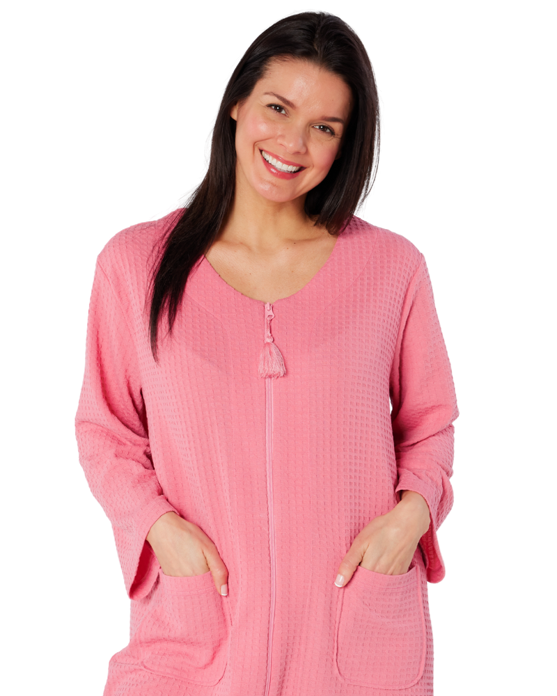 Women's Waffle Mid Weight Long Sleeve Mid Length Zip Dressing Gown wit –  Suzy & Me Collection