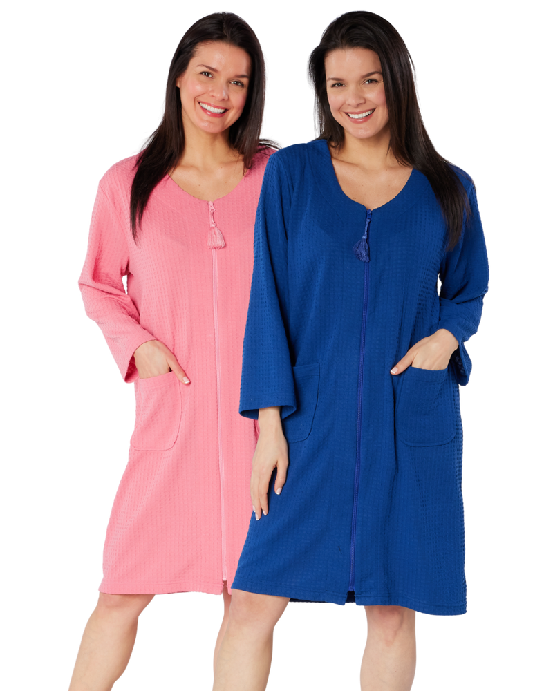 Women's Waffle Mid Weight Long Sleeve Mid Length Zip Dressing Gown wit   Suzy & Me Collection