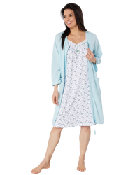 Women's Waffle Mid Weight Long Sleeve Mid Length Zip Dressing Gown with Front Pockets