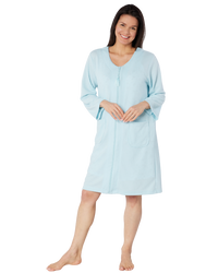 Women's Waffle Mid Weight Long Sleeve Mid Length Zip Dressing Gown with Front Pockets