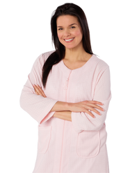 Women's Waffle Mid Weight Long Sleeve Mid Length Zip Dressing Gown with Front Pockets