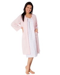 Women's Waffle Mid Weight Long Sleeve Mid Length Zip Dressing Gown with Front Pockets