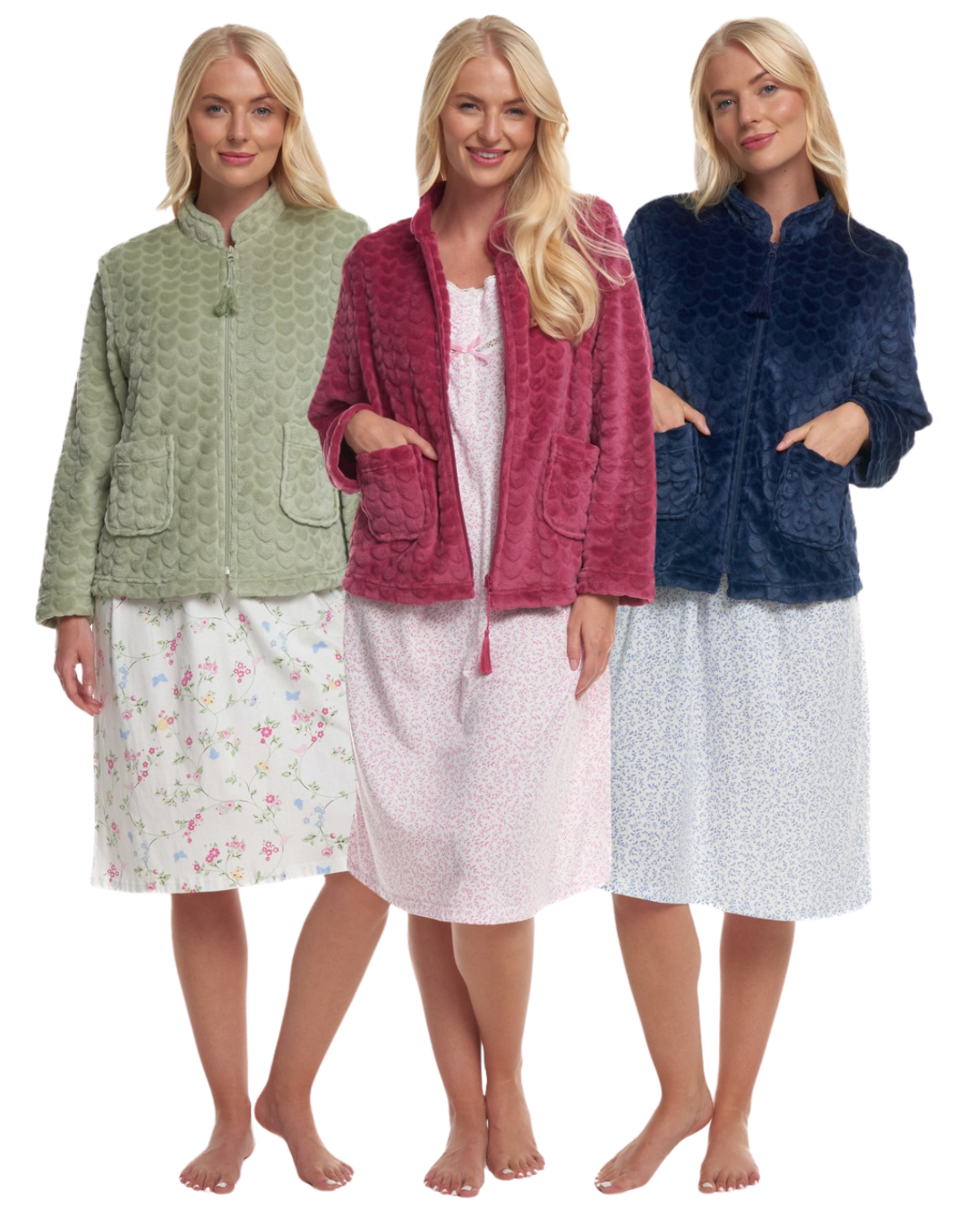 Women's Embossed Fleece Long Sleeve Zip Fastening Bed Jacket