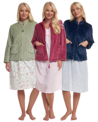 Women's Embossed Fleece Long Sleeve Zip Fastening Bed Jacket