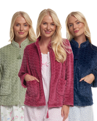 Women's Embossed Fleece Long Sleeve Zip Fastening Bed Jacket