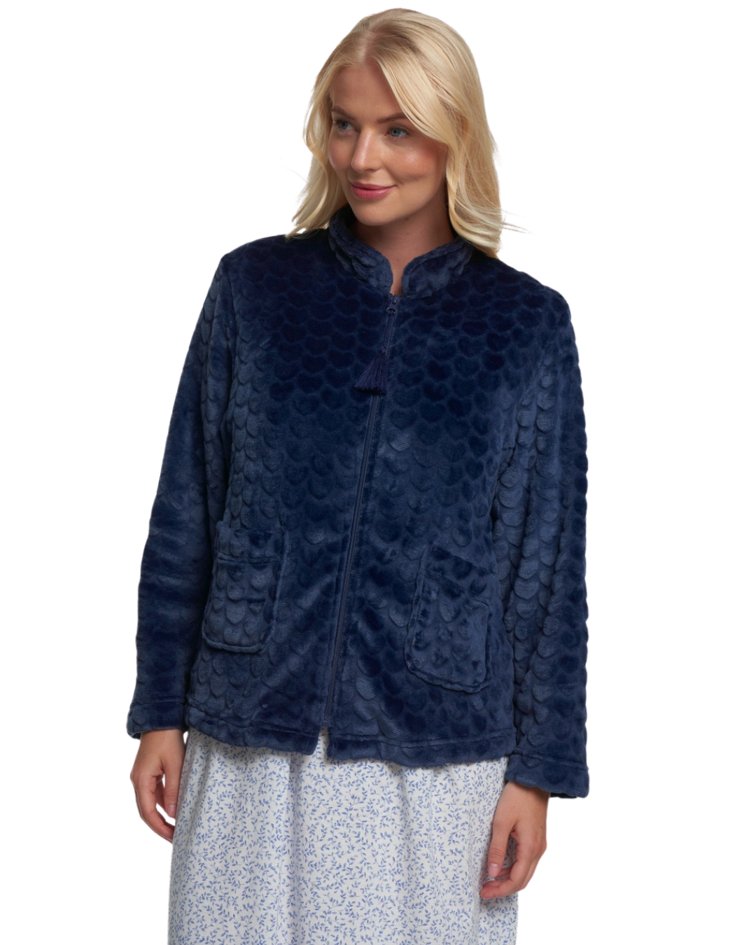 Women's Embossed Fleece Long Sleeve Zip Fastening Bed Jacket