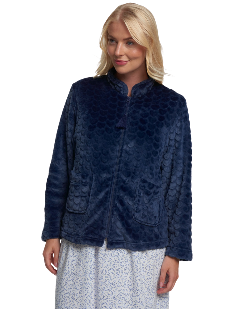 Women's Embossed Fleece Long Sleeve Zip Fastening Bed Jacket