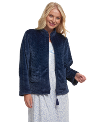 Women's Embossed Fleece Long Sleeve Zip Fastening Bed Jacket